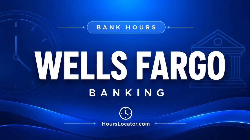 Wells Fargo hours indicate their opening times for today, weekends, and holidays for convenient banking access.