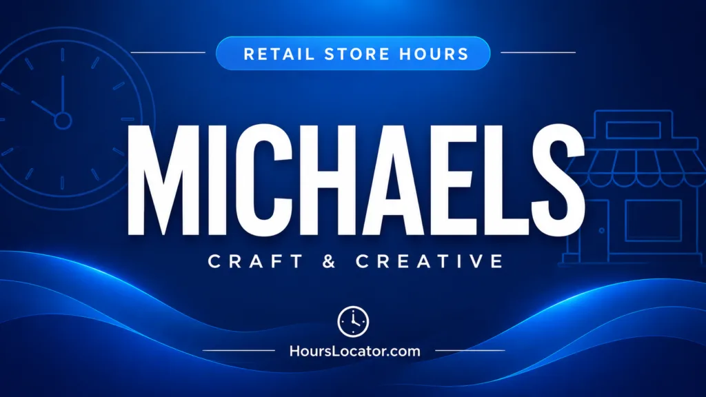 Michaels hours showing store open times on weekends and holidays for craft and creative shopping.