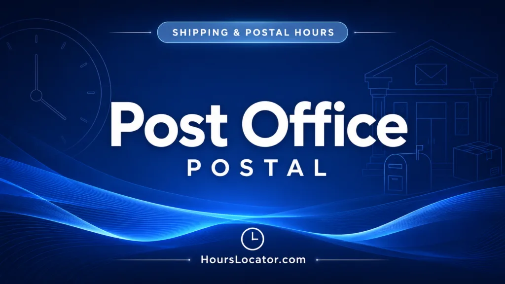 Post office hours show the latest opening times for today, weekend, and holidays to help plan your visit efficiently.