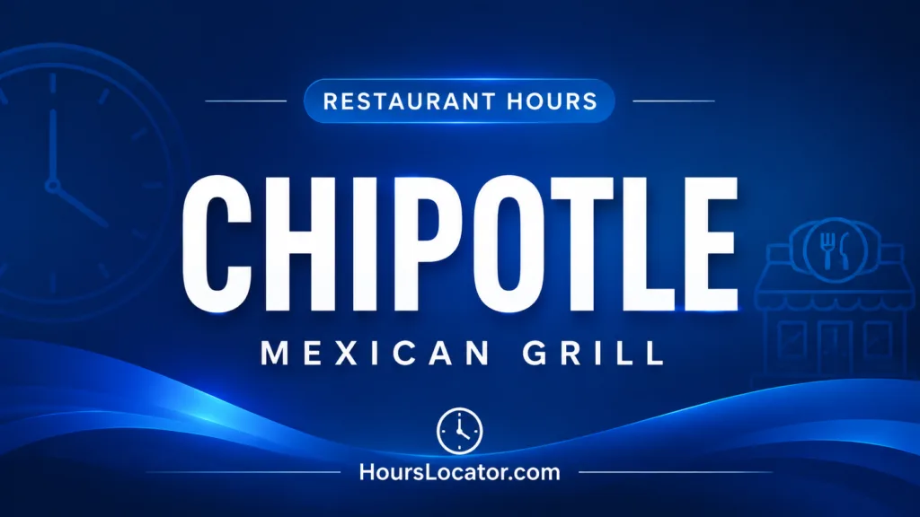 Chipotle hours showing restaurant, pickup, and closing times for the Mexican grill.