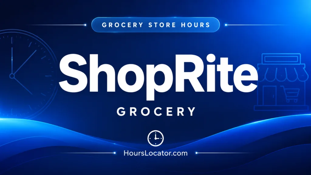 ShopRite hours guide showing store opening times for weekends and holidays.