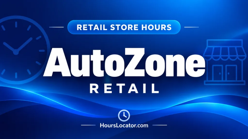 AutoZone hours graphic helps shoppers check retail store schedules with a clock icon.