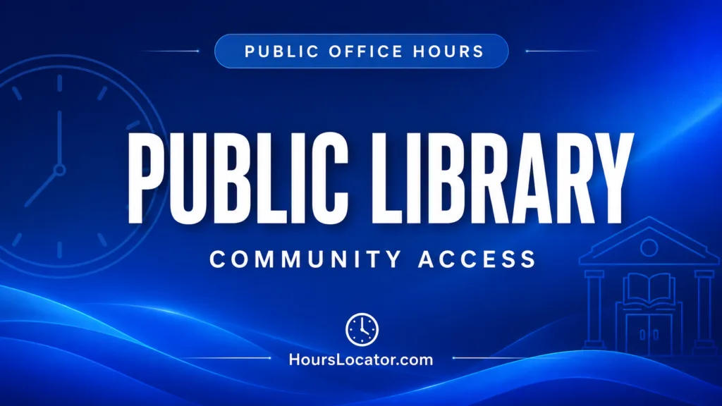 Public library hours showing branch, weekend, and holiday schedules for community access.